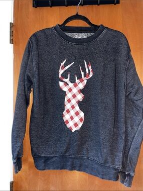 Women’s Crewneck Sweater with Red Plaid Deer Graphic